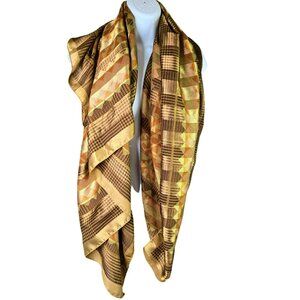 Vintage Piramit Geometric Bronze & Gold Scarf 46" Square Silky Flowy Earth Tones